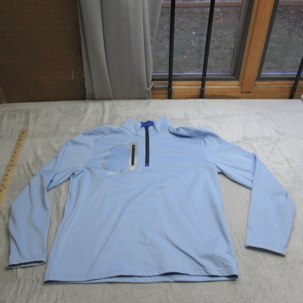 Ralph Lauren RLX Running Shirt Womens? Medium Blue‎ Pocket 1/4 Zip Reflective